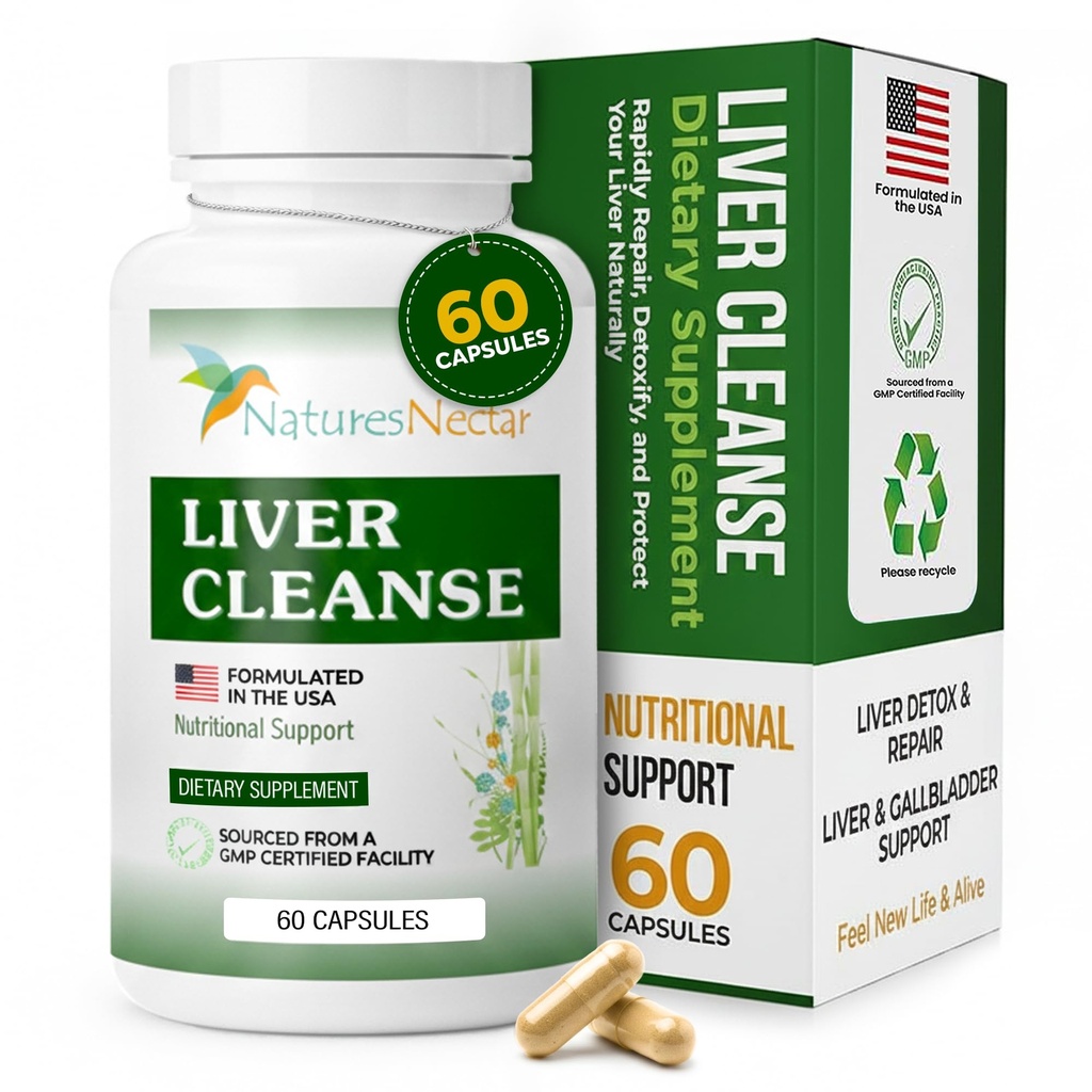 Nature 's Nectar Liver Cleanse Detox & Repair - Active Liver Support with Milk Thistle Liver Detox - Helping Repair & Protect Liver, Aids Fatty Liver & Gallbreeze Health - 60 Capsules