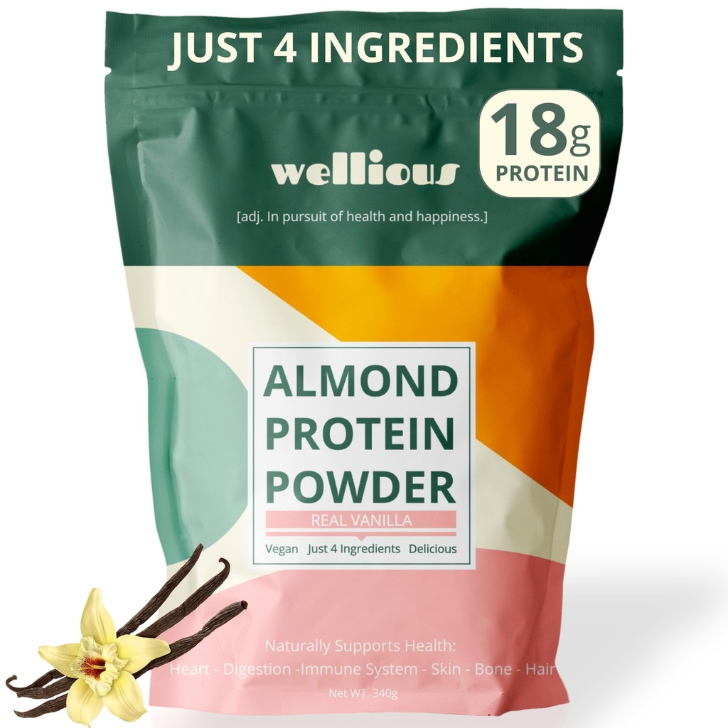 willious Almond Protein Powder (Vanilla) - 18 Grams of Pure Healthiest Vegan Protein for Women & Men - Perfect Gluten- Free, Soy- Free & Smooth Gut Friendly Protein Powder for Sports Nutrition