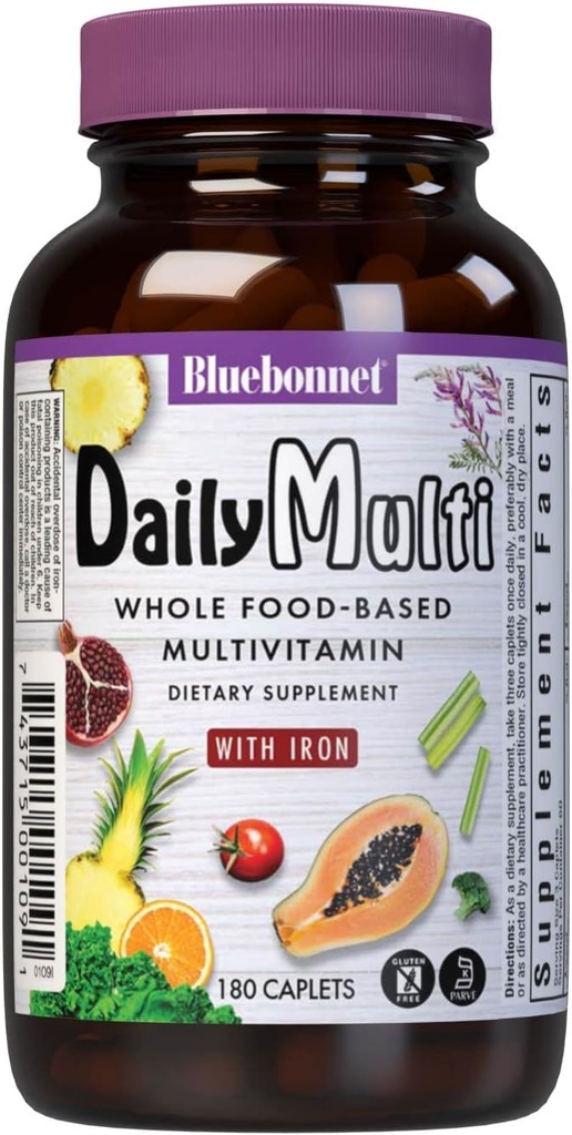 Formula Multinutrient Super Earth Bluebonnet (dengan Iron), untuk Pendukung Nuklir Harian, Gluten- Free, Kosher Certifikasi, Dairy Free, Vegetarian Friendings, 60 Servings, Green, 180 Count