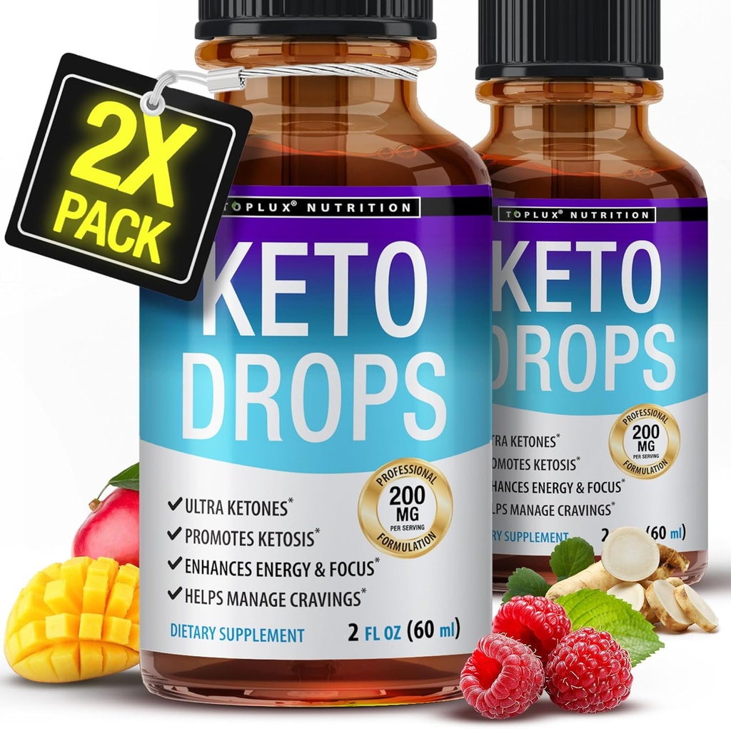 Toplux Keto Diet Drops Ketogenic Suplemen - Premium Formula untuk Mendukung Ketosis, Cair Pelembab Lebih Baik, Garcinia Cambugia, untuk Pria & Perempuan
