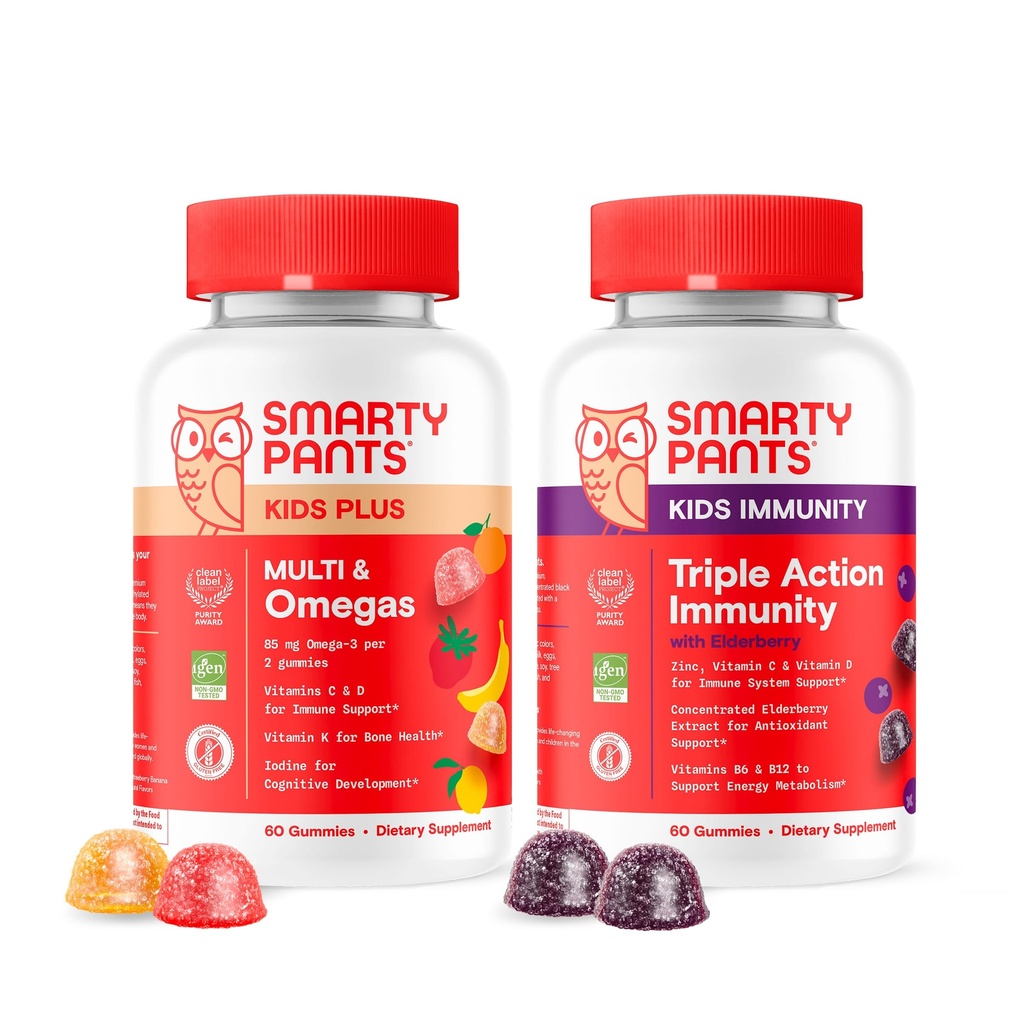 Anak SmartyPants Multivitamin Gummies dan Imunity Elderberry Gummies Bundle: Anak-anak Multi dengan lebih dari 15 Daily Nutrients & Elderberry Suppplemen Immune, 30 Hari Supppply