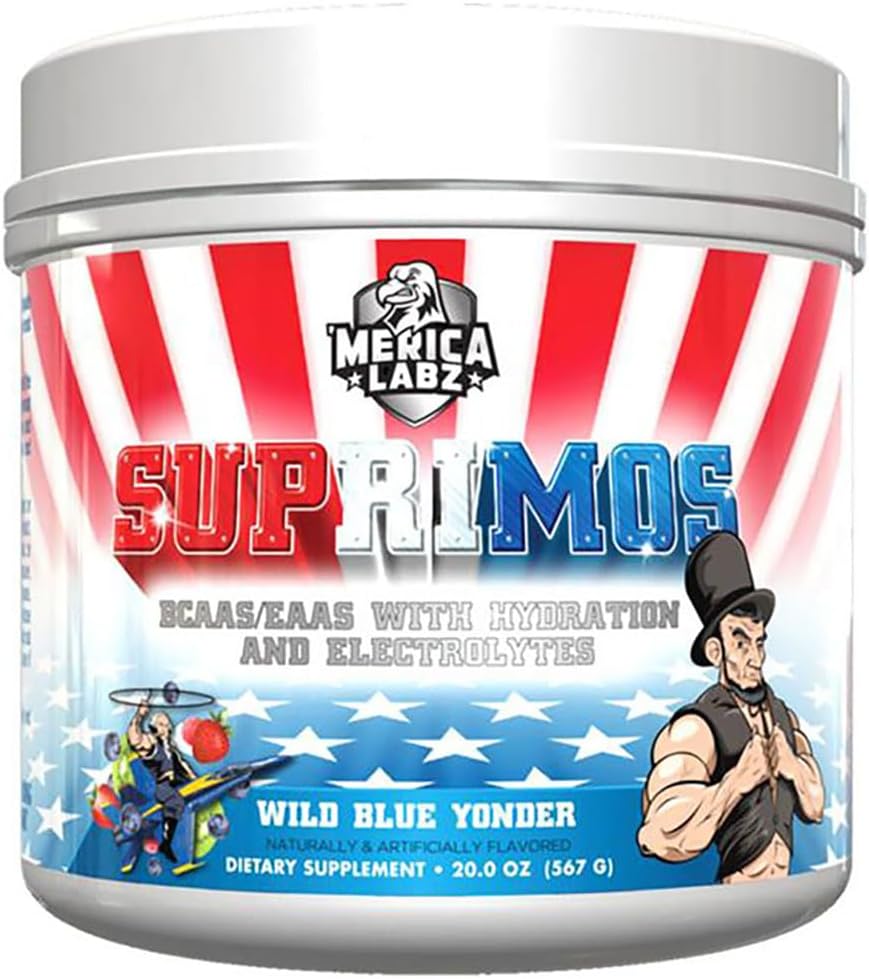 Merica Labz Suprimos BCAA / EAA Suplement with Eletrolites for Maximum Performance and Endurance 30 Servings (Wild Blue Yonder, 20.0oz)
