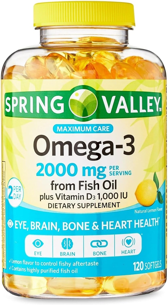 Konvergensi Maximum Care Omega-3 dari Fish Oil Eye Bone & Heart Health Dieter Softgels, 2000 mg, 120 Count