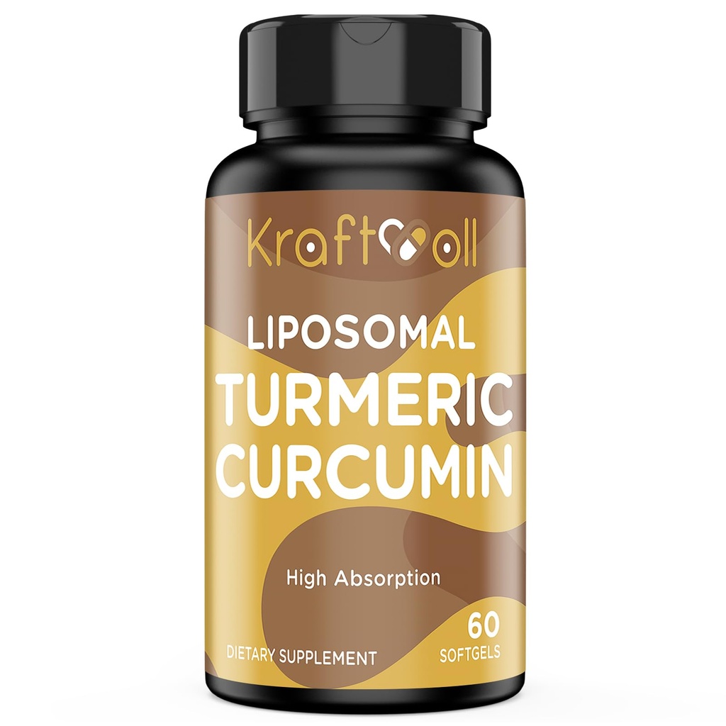 Lipomal Turmeric Curcumin Suplemen 2200 mg dengan Black Pepper Extract 15 mg untuk High Absorpsi dan Gabungan Fungsi, 60 Softgel untuk Dewasa