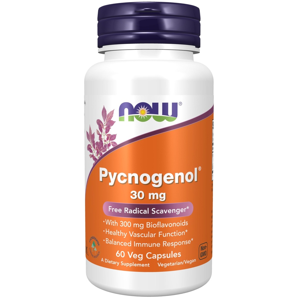 Now Foods Suplemen, Pycnogenol 30 mg (a Unique Combination of Proanthocyanidins dari French Maritim Pine) dengan 300 mg Bioflavonoid, 60 Veg Capsules
