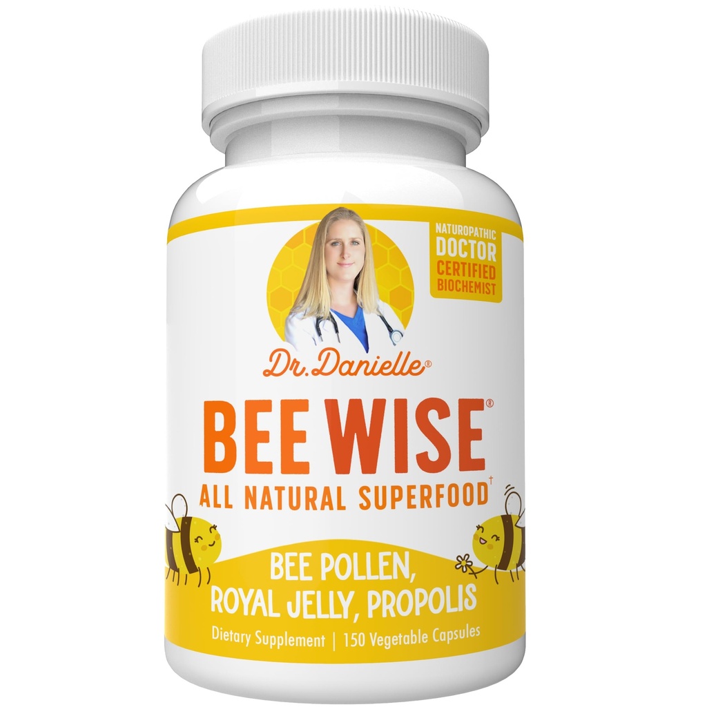 Dr. Danielle 's Bee Wise - Bee Pollen Suplement - Bee Well with Royal Jelly, Propolis, Beebarts in 4 Daily Bee Pollen Capsules