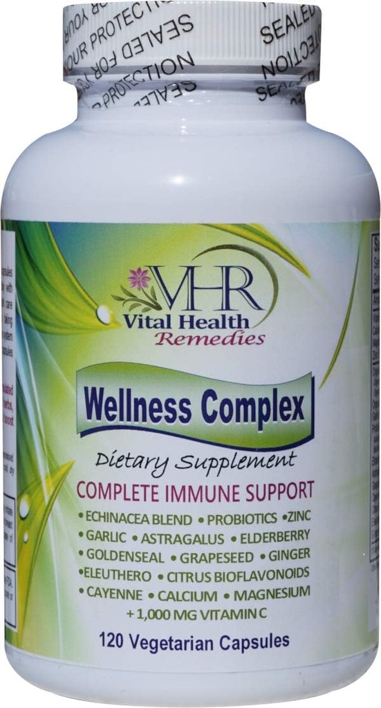 VHR Wellness Complex Immune Boosting Formula dengan Echinacea, Goldenseal, Garlic, Progren, Elderberry, Astralus, Grapeseed, Cayenne, Bioflavonoid, Eleuthero, Ginger, VIT.
