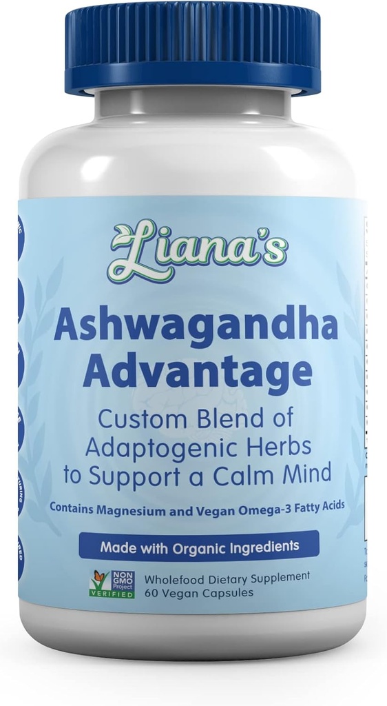 Aswagandha Advices, USDA Organic Blend for Stress Relief, Mood & Adrenal Support. Dibuat dengan Ashwagandha, Turmeric, Spirulina, dan Mor- 60 Capsules Pure Suplemen Non-GMO Vegan