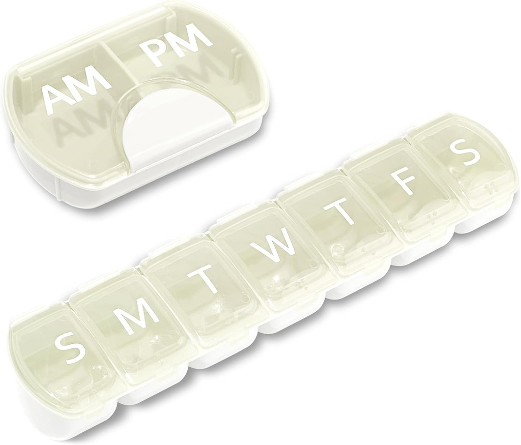 2 Paket (Weekly & Daily), 2 kali sehari (AM / PM) + 7 Hari Pill Organizer, Vitamin Planner, Kotak Pil Kapasitas Besar Set, Kasus Pill Travel untuk Obat / Vitamin / Ikan Oils / Suplemen, Putih