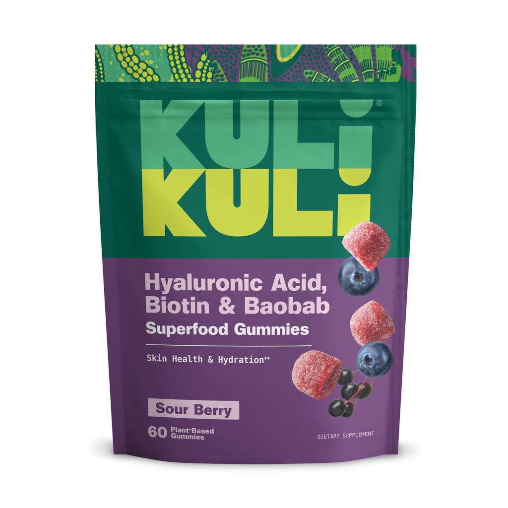 Kuli Kulli Super Gummies - Skin Suplemen dengan Baobab, Elderberry, dan Biotin - Membantu Skin Kesehatan - 60 Non-GMO, Gluten- Free Gummies