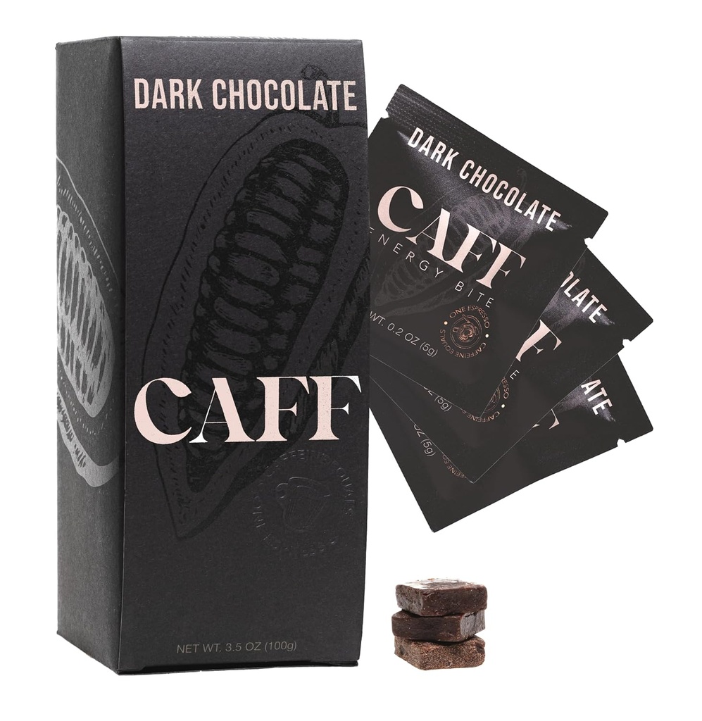 CAFF All Natural Energy Bite - Caffeinated Chocolate Flavored Chew for Energy Boost - No Added Sugar - 65mg Caffeine Bars - 15 Calorie Organic Caffeine Snacks - Vegan, Gluten- Free, Keto (20 Bite)