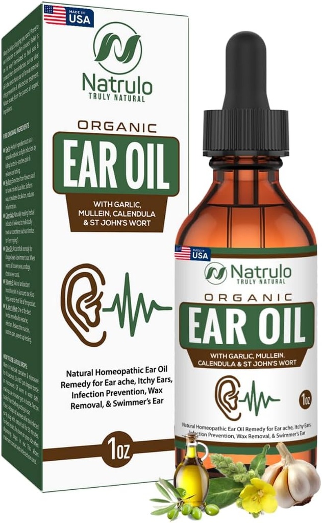 Minyak Telinga Organik untuk Infeksi Telinga - Eardrops Natural untuk Ear Pain, Telinga Perenang & Wax Removal - Anak-anak, Dewasa, Bayi & Dog Earache Remedy - Ear Drops dengan Mullein, Garlic, Calendula Made di Amerika Serikat