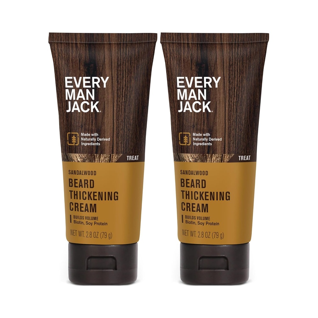 Setiap Man Jack Thickening Cream - Strengthens, Thickens, Nushesh Beard - Light Sandalwood Scent - Made with Alamly Derived Ingreations like Biotin, Vitamin B6, Soy Protin - 2.8oz - 2 Pack
