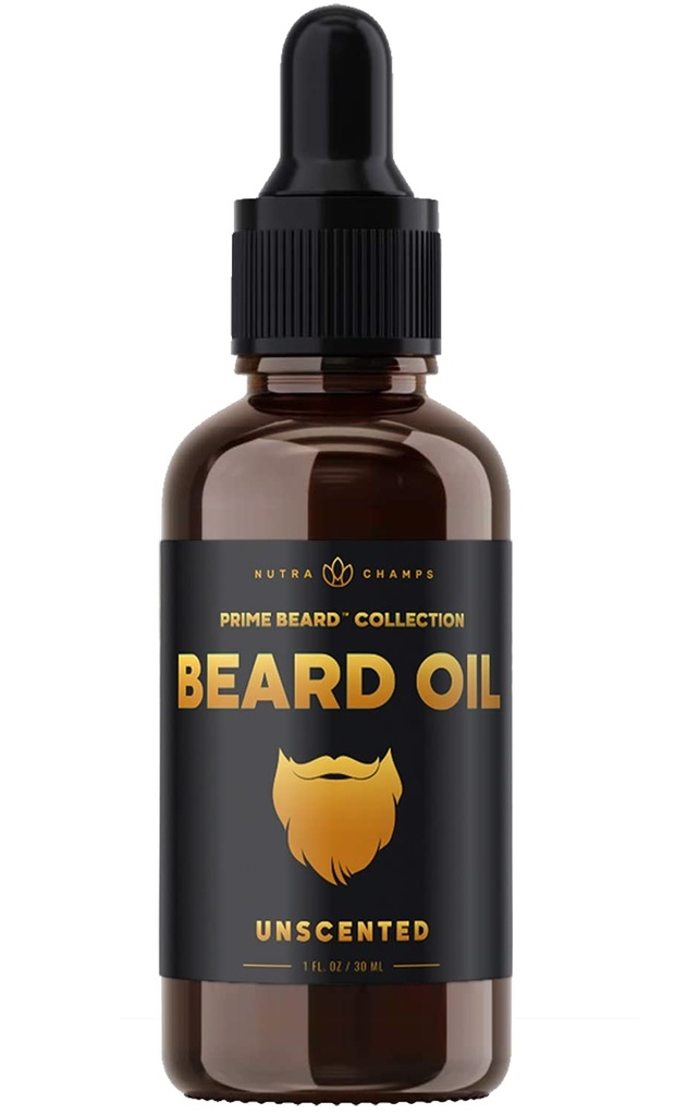 NutraChamps Oil Conditioner - Unscented Virgin Argan, Jojoba, Grapeseed Oils & More for Beard Growth - Softens & Strengthens Beard & Coultaches for Men - Premium Signature Prime Beard Blend