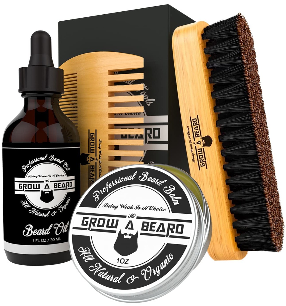 Beard Brush, Beard Comb, Beard Oil, & Beard Balm Grooming Kit for Men 's Care, Travel Chemal Hair Set for Growth, Styling, Shine & soft, Great Gifts for Nya