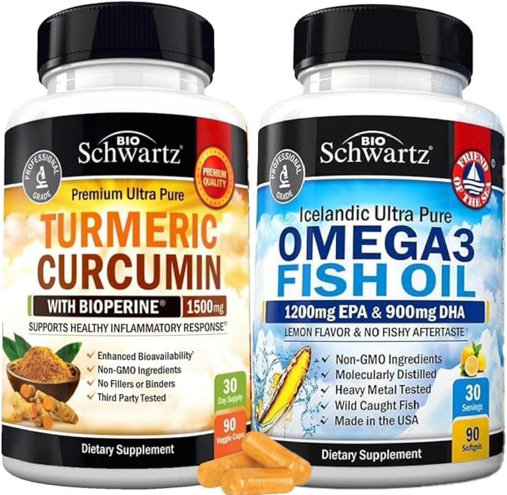 Triple Strength Omega 3 Fish Oil Softgels (1 Bulan Supply) Plus Turmeriic Curcumin dengan Black Pepper Extract 1500mg Complex (Ukuran Trial)