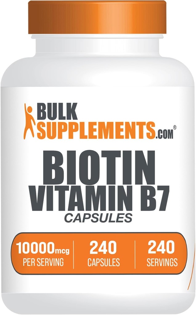 BulkSuplements.com Biotin 10000mcg Kapsules - Biotin Suplemen, Biotin Vitamin untuk Rambut, Skin dan Nails, Vitamin B7 - Gluten Bebas, 1 Capsule per Serving, 240 Capsules (Paket 1)