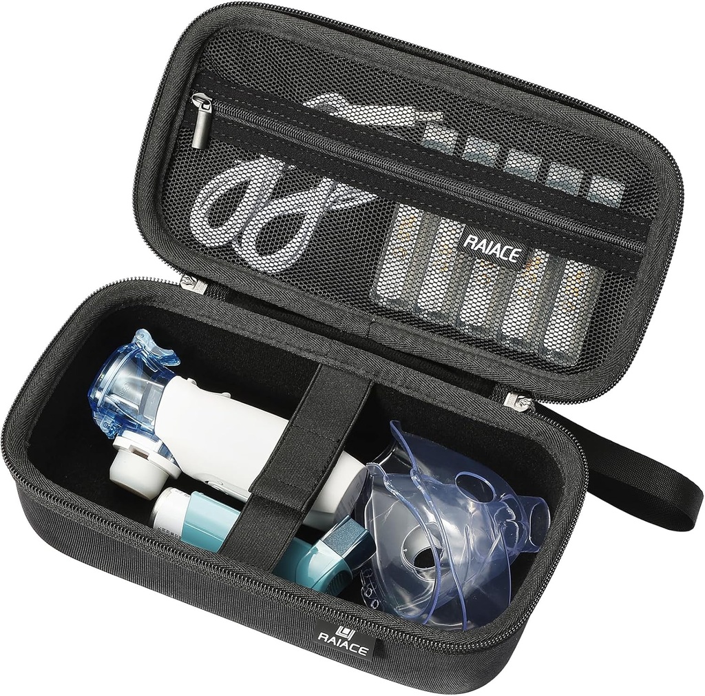 Kasus Penyimpanan Keras RAKE untuk Portable Handheld Inhaler Nebulizer Machine, Asthma Inhaler Travel Bag. - Hitam