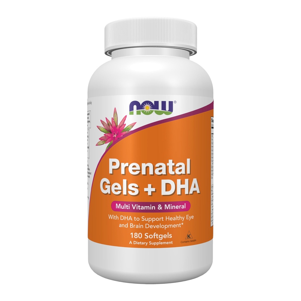 Suplemen SEKARANG, Gels Prenatal + DHA dengan 250 mg DHA per layanan, ditambah Borage Oil (GLA), 180 Softgel