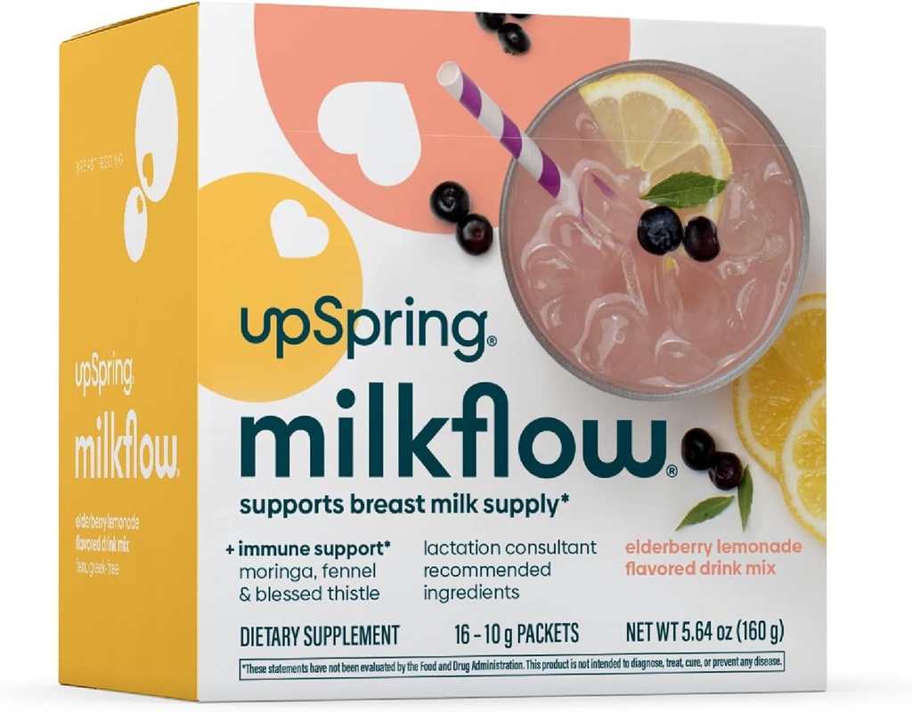 Upspring Milkflow Immune Dukung Pendukung Pengadaan Nafas Minum Mix Fenugreak- Free, Moringa Elderberry Lemonade Flavor, Lactation Supplemen untuk Mendukung Supplai Susu Breast, 16 Mixes