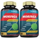 2 Packs Moringa Kapsul, 4 Bulan Supply dengan Turmeric, Ashwagandha, Ginger, Licorice, Black Pepper 124; Imune Dukungan, Energy Booster 124; Oleafera Leaf Herb Suplemen