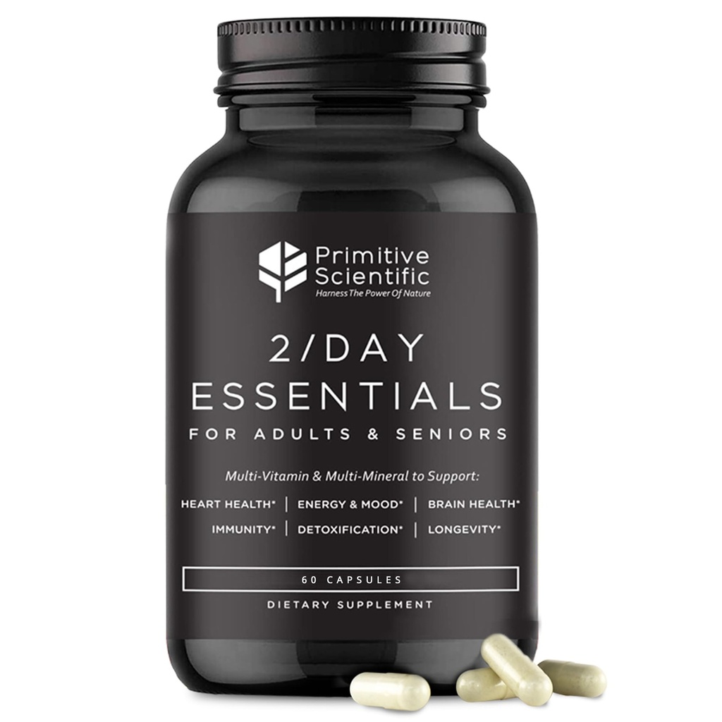 Seluruh Food Daily Estigitation Multivitamin untuk Orang dewasa dan Senior - 2X sehari - Vitamin A, C, D, E, B12 dan Mineral - Dukungan Natural dan Holistik (60 Kapsul)