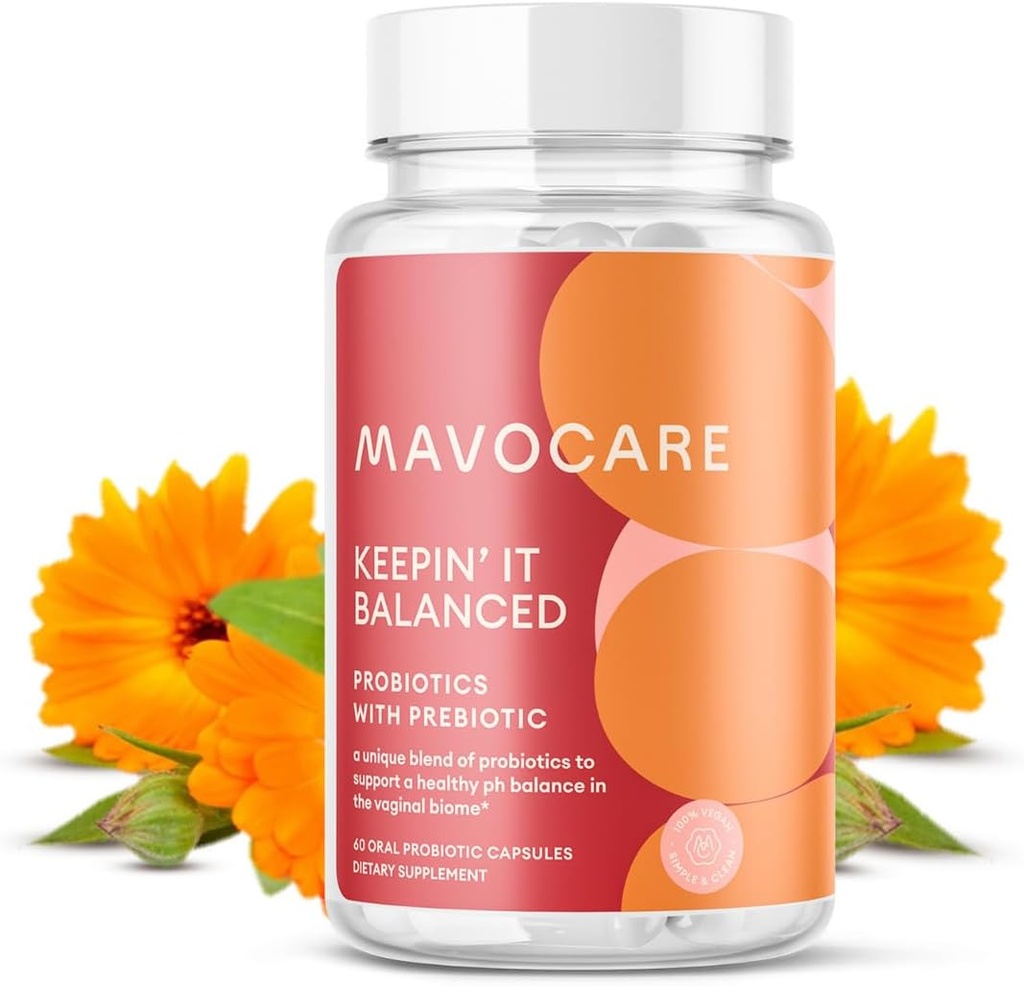 Probiotik MavoCare bagi Perempuan - BV & Yeast Infeksi Dukungan, keseimbangan PH, Bantuan Odor, Kesehatan Gut - 30ct Vegan Capsules dengan Precipel, Calendula & Garlic untuk Kesehatan Vaginal dan Dicerna