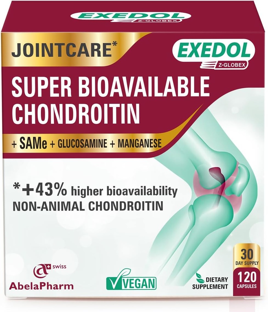 Exedol Biovailable Glucosamin Chondroitin, Vegan Joint Support for Enhanced Joint Fungsi, Cartilage Health, Connective Tissures and Bone Health - 120 Capsules
