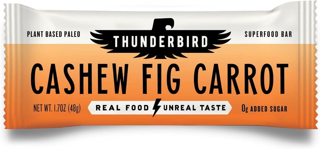 Thunderbird Energy Snack, Gluten- Free with Protein, Healthy Real Food, Vegan Paleo None-GMO, No Added Sugar, Cashew Fig Carrot Flavor (12 Count, 1.7 oz. Bars)