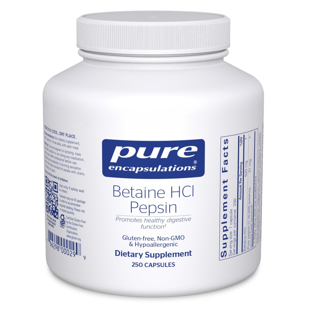 Encapsulasi Murni Bantaine HCl Pepsin - Digetical Enzymes Suplement for Ditraffic Aid & Suid Attach & Nutrient Absorpsi * - dengan Betaine HCl Pepsin - 250 Capsules
