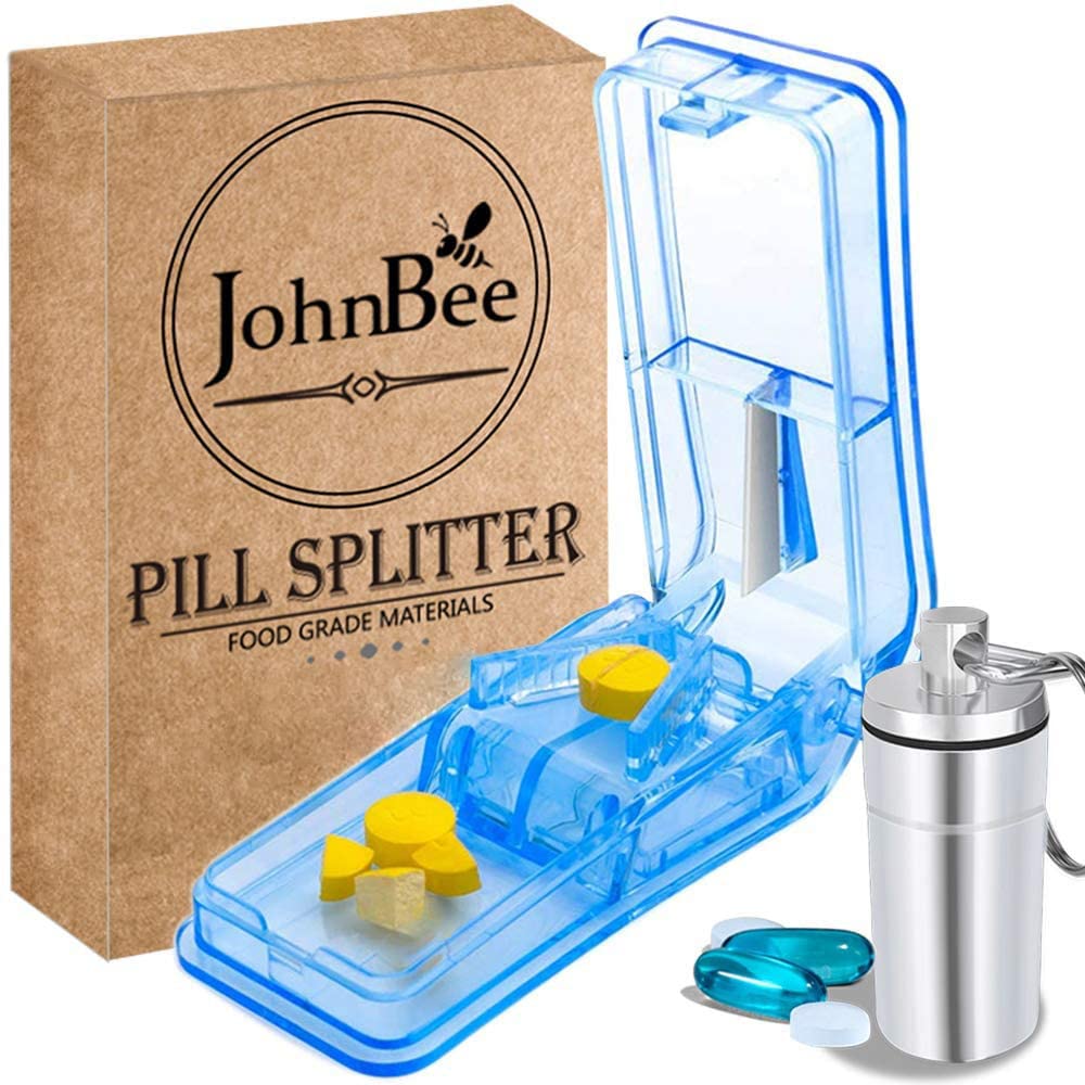JohnBee Pill Cutter 124; Best Pill Cutter untuk Small or Large Pills 124; Dirancang dalam The USA 124; Potongan Vitamin 124; Termasuk Keychain Pill Holder (Biru)