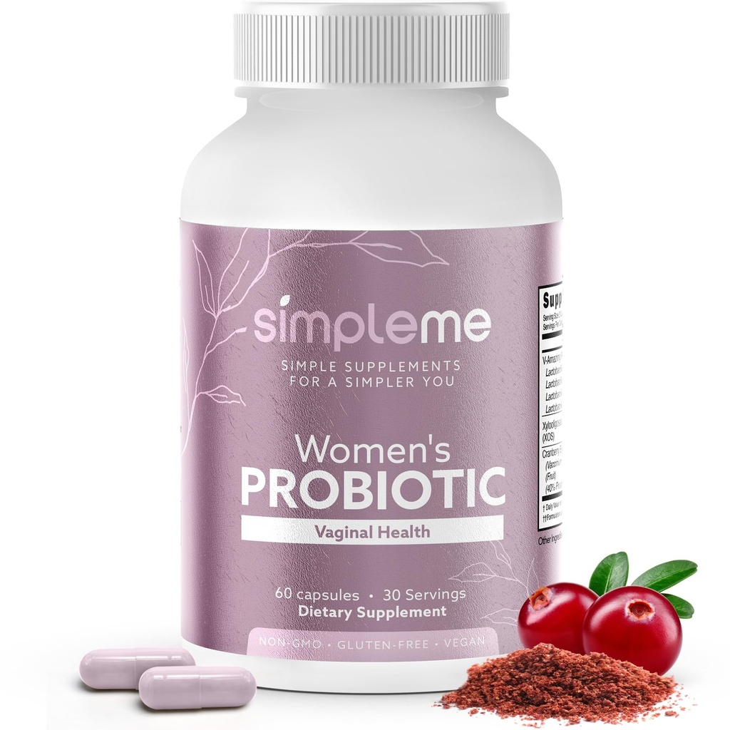 Simpleme Womens Prograpi dengan Pregren, Cranberry - Vaginal Progities for Women - For pH Saldo, UTI, Vaginal Health, Gut Flora - Women Propolection Suplemen untuk Wellness - 60 Capsules