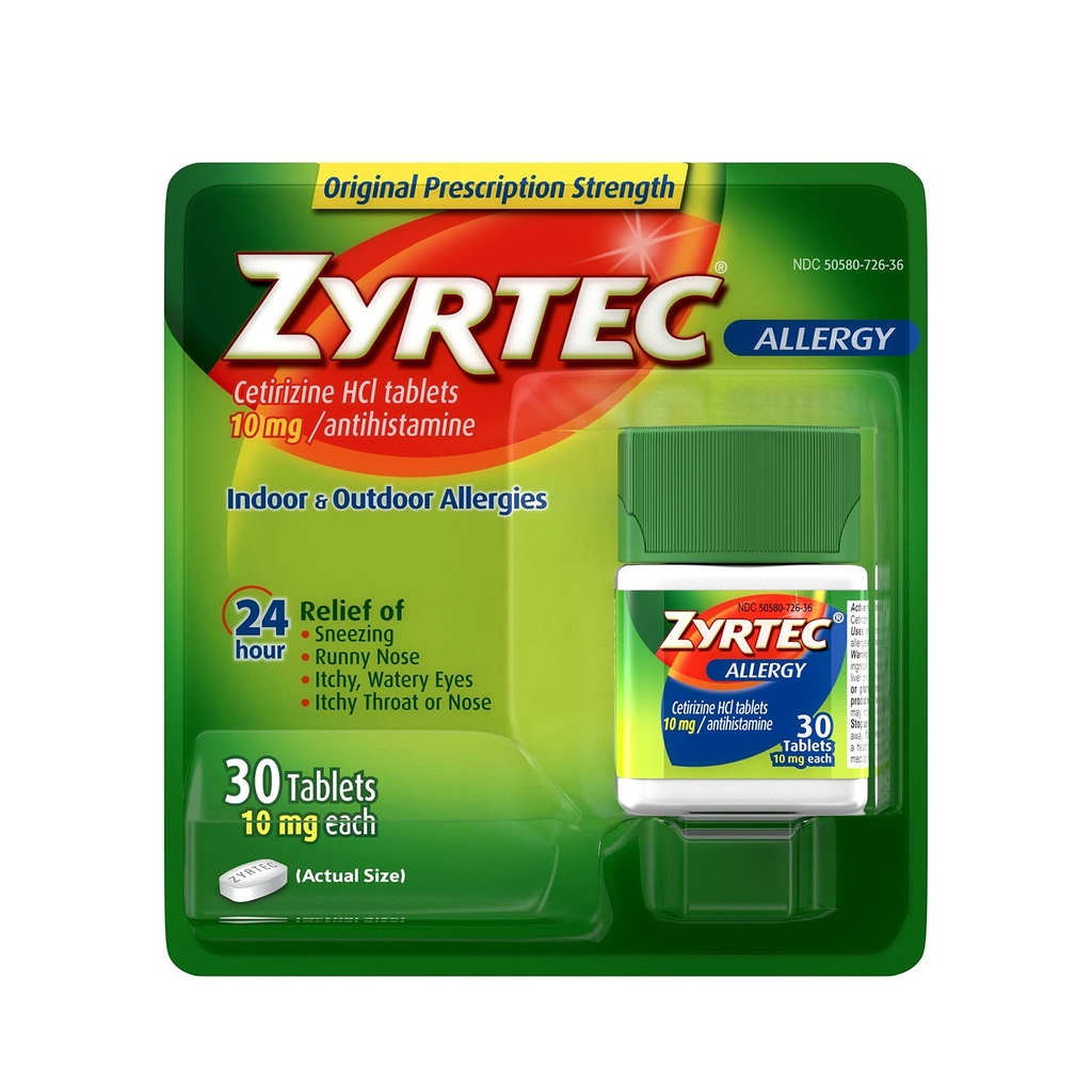 Zyrtec 24 Hour Allergy Relief Tablet, 10 mg Cetirizine HCI Antihistamin Allergy Medicine, 30 ct Red