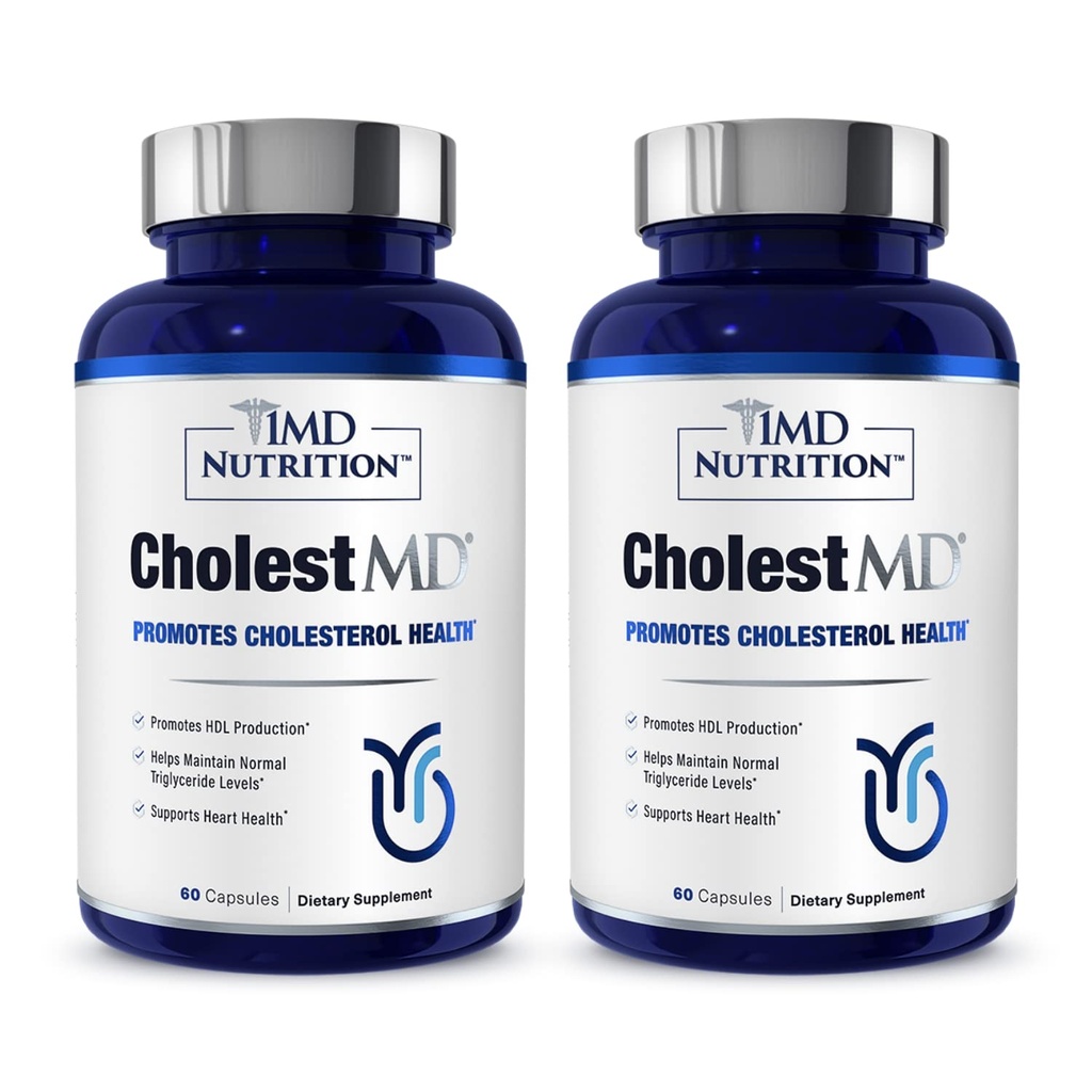 1MD CholestMD dengan Olive Leaf Extract, Bergavit, Niacin, Garlic 124; 120 Capsules (2-Pack)