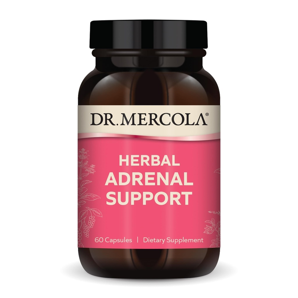 Dr. Mercola Herbal Adrenal Support, 30 pelayan (60 Capsules), Dietary Supplement, Mood and Stress Management, Non-GMO