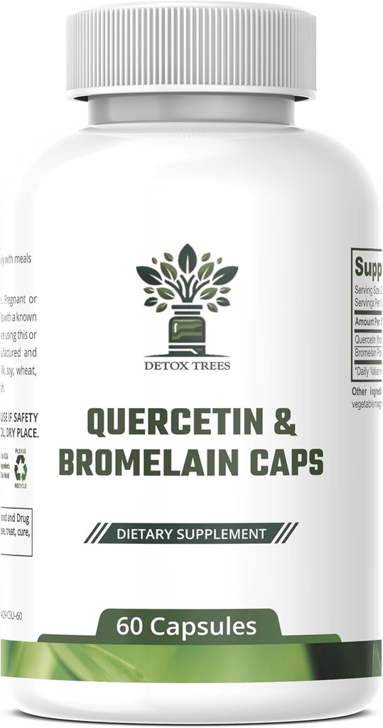 10000mg Quercetin, 200mg Bromelain Complex - Imune Dukung, Seasonal Allergy & Respiratory Health Suplemen - Vegan, Non-GMO, 60 Capsules