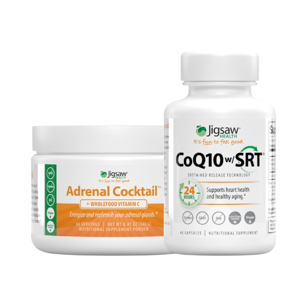 Jigsaw Health Bundle 124; Adrenal Cocktail, 60 Servings (Jar), dan CoQ10 w / SRT, 60 Capsules