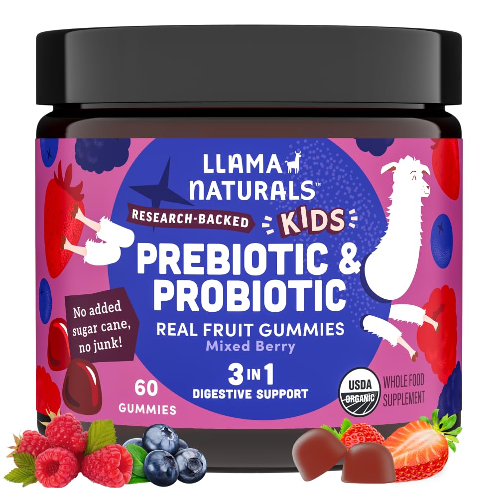 Ilama Probiotik Anak-Anak dengan Prebiotis Fiber, Vegan, Pregan Organik dan Gumi Progories untuk Dukungan Kesehatan Gut, Permen Real Fruit Vitamin, Tidak Ditambahkan Gula Cane, Dicampur Berry, 60 Ct