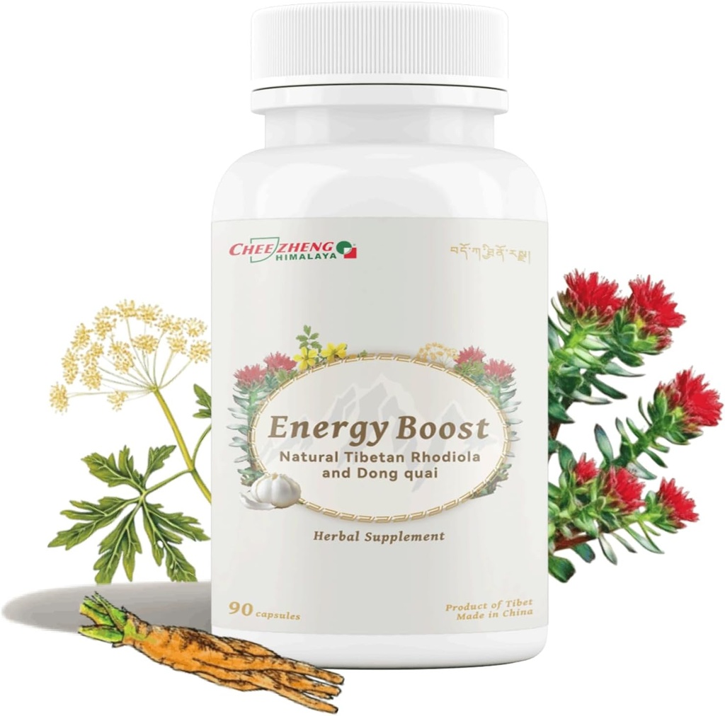 Cheezhenglaya Rhodiola dan Angelica Sinensis, Boost Daily Energy, Reduce Fatigue, Enhance Blood and Heart Health, Metabolisme, Dukung Lung Fungsi, Tibetan Natual Herbs, 120 Vevgie Capsules