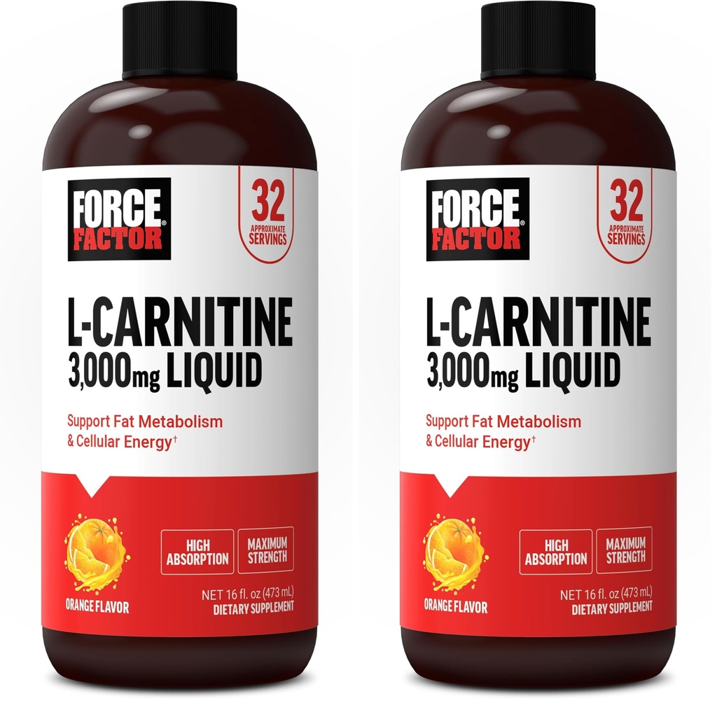Force Factor L Carnitine Suplement, Liquid L- Carnitine 3000 mg untuk Membantu Turn Fat Into Energy, Dukung Muscle Recovery, dan Boost Cellular Energy, Maximum, Non-GMO, Orange Flavor, 16 Oz.