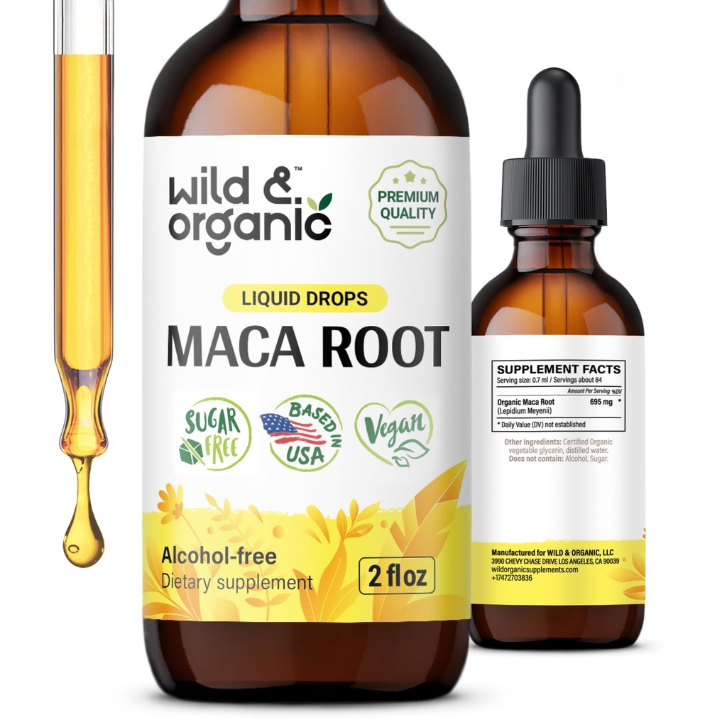 Root & Organik Maca yang Liar untuk Perempuan & Pria - Mood, Fokus, Gaya Hidup Aktif - Peruvian Maca Suplemen - Vegan, Sugar & Alcohol- Free Ticture - 2 fli oz