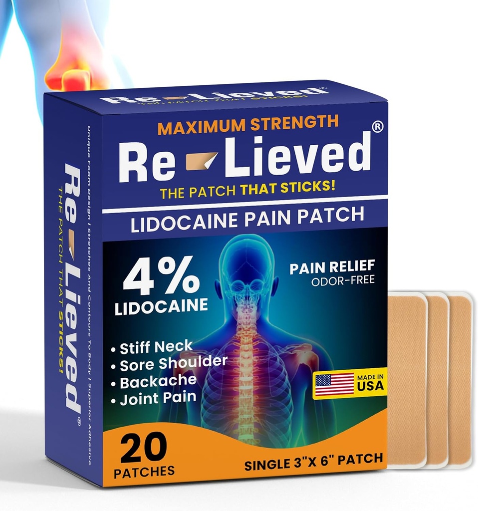 Tersisa 4% Lidocaine Patch Maksimal Kekuatan - Aluminum- Free, Air Resistan dan USA Membuat -Superior Menahan Relief Pain Patch Quickly Relieves Back, Joints and Muscle Paints-3x6 Inches (20 Count)