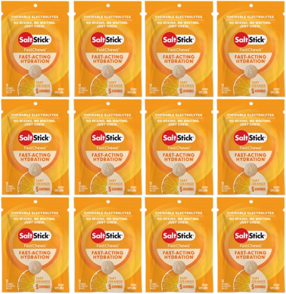 SaltStick Electrolite FastChews - 120 Count Orange Flavor - Electrolite Tablet untuk Hidration, Salt Tab - 10 Count (Paket 12)