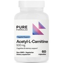 PureFormula Acetyl L- Carnitine Cognitive & Memory Suplemen L Carnitine untuk Brain, Focus, & Calstice Alcar, 500mg Dairy Free Non-GMO 60 Capsules