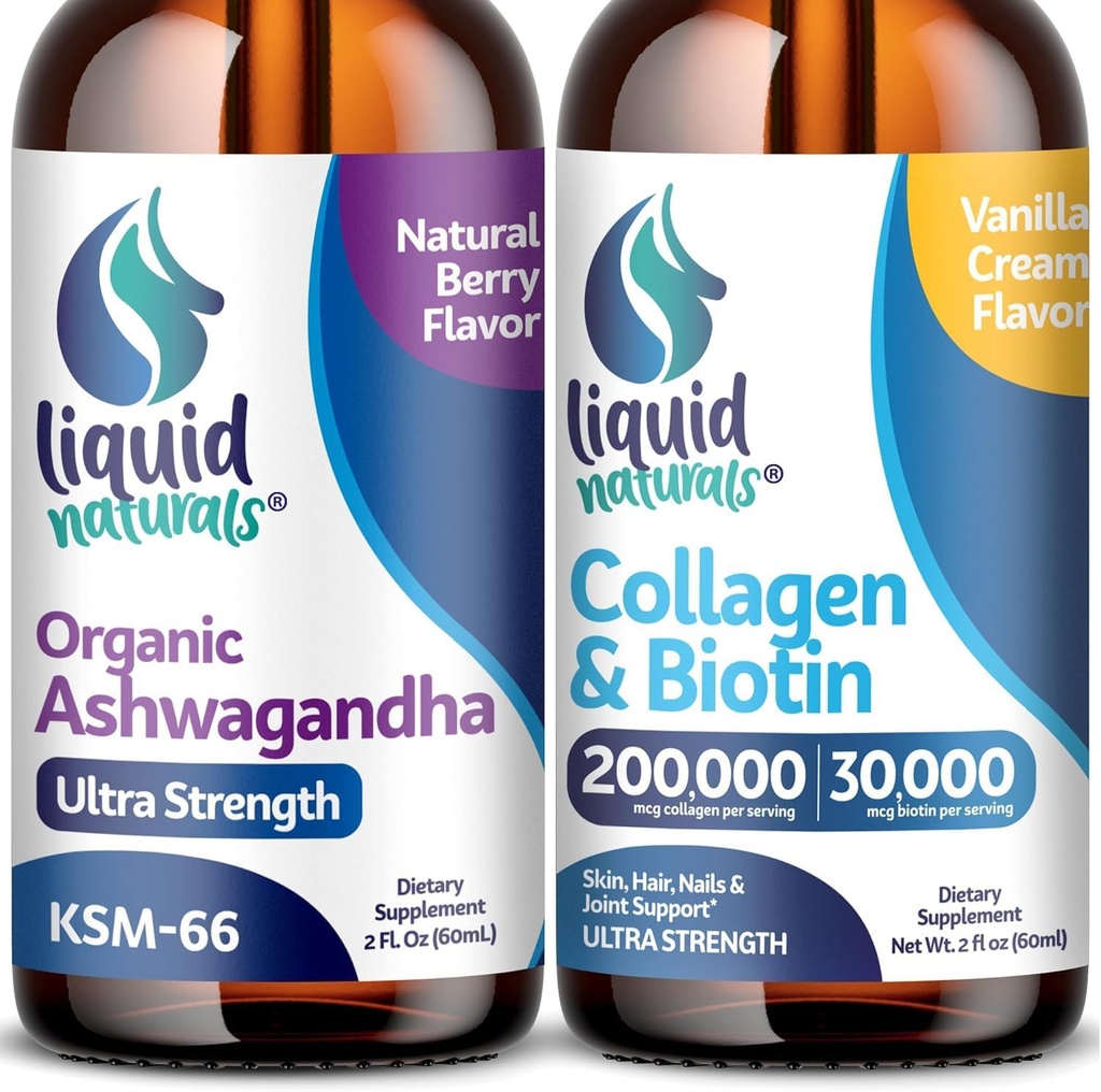 Liquid Collagen, 2 Fl. Oz Ultra- Pound Liquid Collagen for Women, Vitamin B7 Collagen Peptides, Biotin dan Collagen Suplemen Ashwagandha Drops - 2000mg - 6X strongent than Pills and Capsules, As