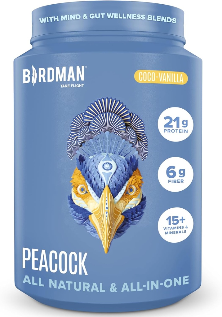 BIRDMAN Peacock Vegan Powder 124; Complete Plant Based Meal Replacement Shake with Magnesium, Vitamin D, MCT Oil 126; All in One Suplemen untuk Pria dan Perempuan 124; Smooth Texture 14; Coco Vanilla Flavor