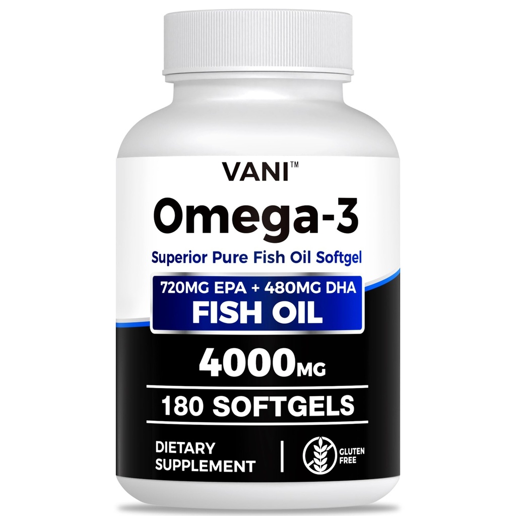 Fish Oil Omega 3 = 4000mg, 180 Softgels Omega 3 Fatty Acids with EPA & DHA for Brain & Heart Health *