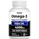 Fish Oil Omega 3 = 4000mg, 180 Softgels Omega 3 Fatty Acids with EPA & DHA for Brain & Heart Health *