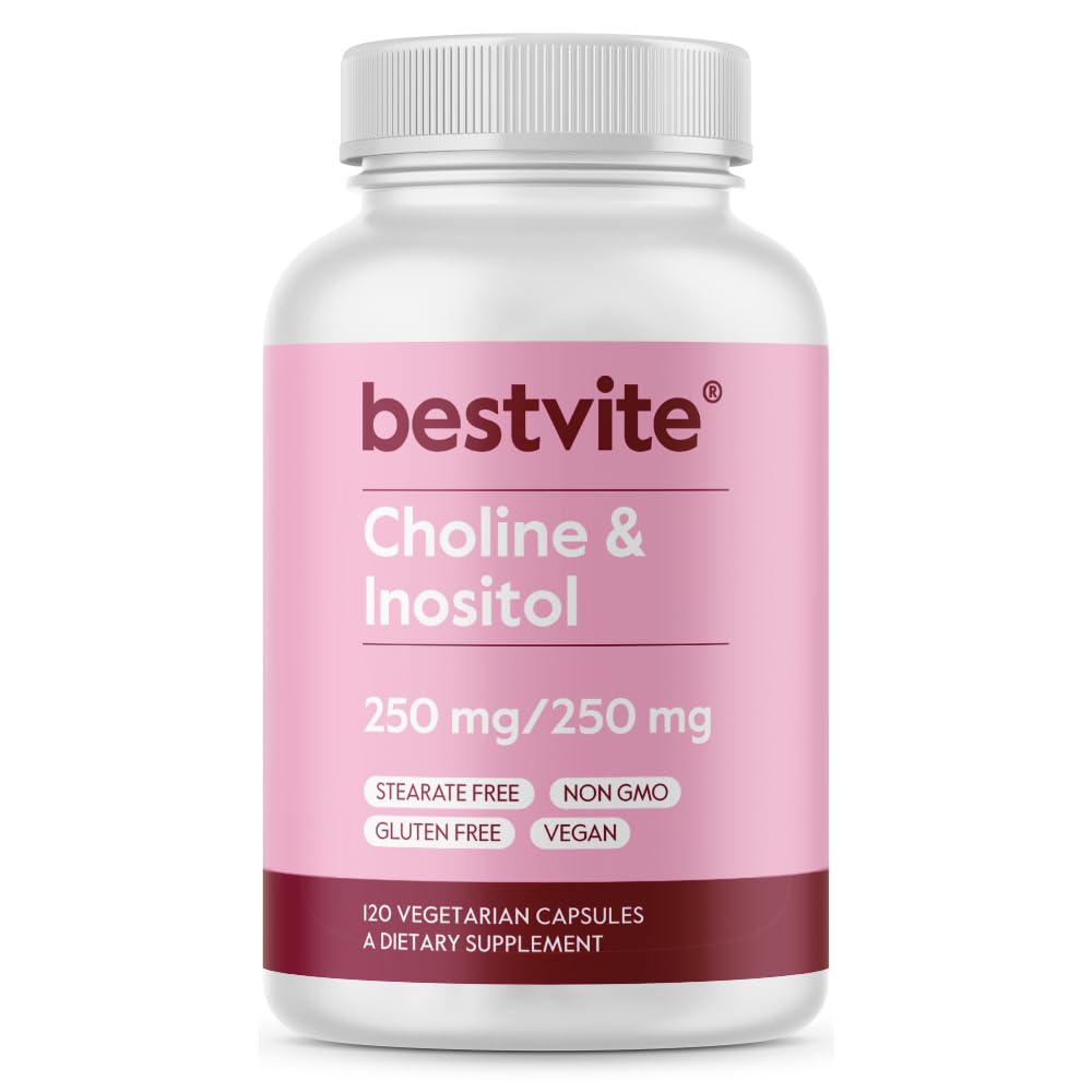 BestVITE Choline Inositol 500mg (120 Vegetarian Capsules) - Tidak ada Stearates - Tidak ada Pembakar - Tidak ada PFosfat Dikalsium - Vegan - Non GMO - Gluten Bebas