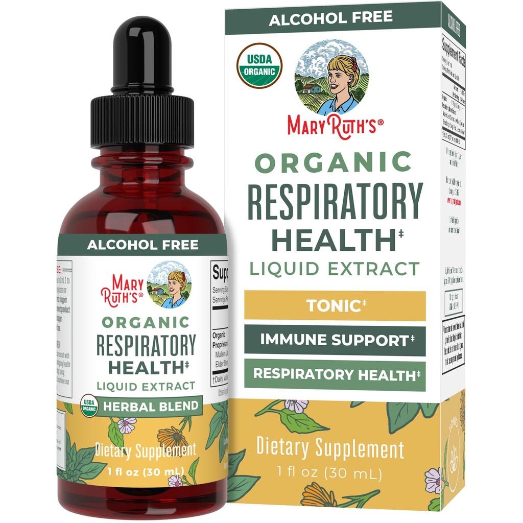 MaryRuth Organics USDA Organic Repiratory Health Liquid Drops with Mullein Leaf 124; Marshmallow Root & Elderberry 124; Mullein Drops for Lungs Herbal Blend 124; Ammune Support Suplemen 124; Vegan 124; 1 Fl Oz